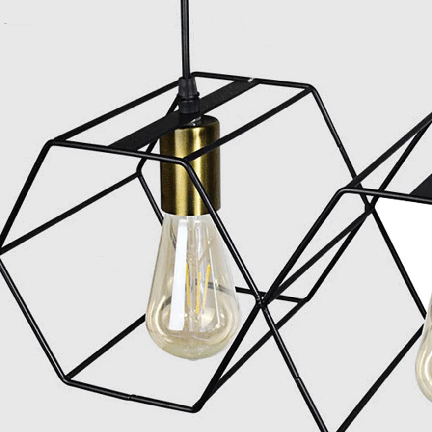 Industrial Metal Polygonal Living Room Pendant Light, Black