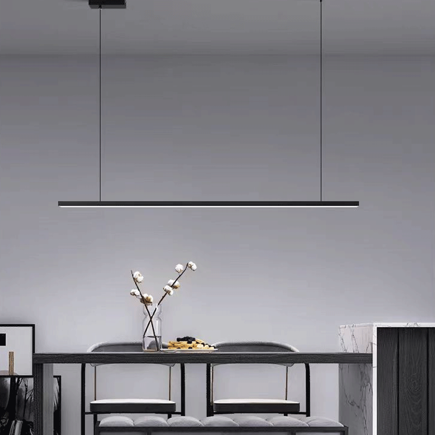 Minimalist Metal And Acrylic Linear Dining Room Pendant Light, Black/White, Trichromatic Light