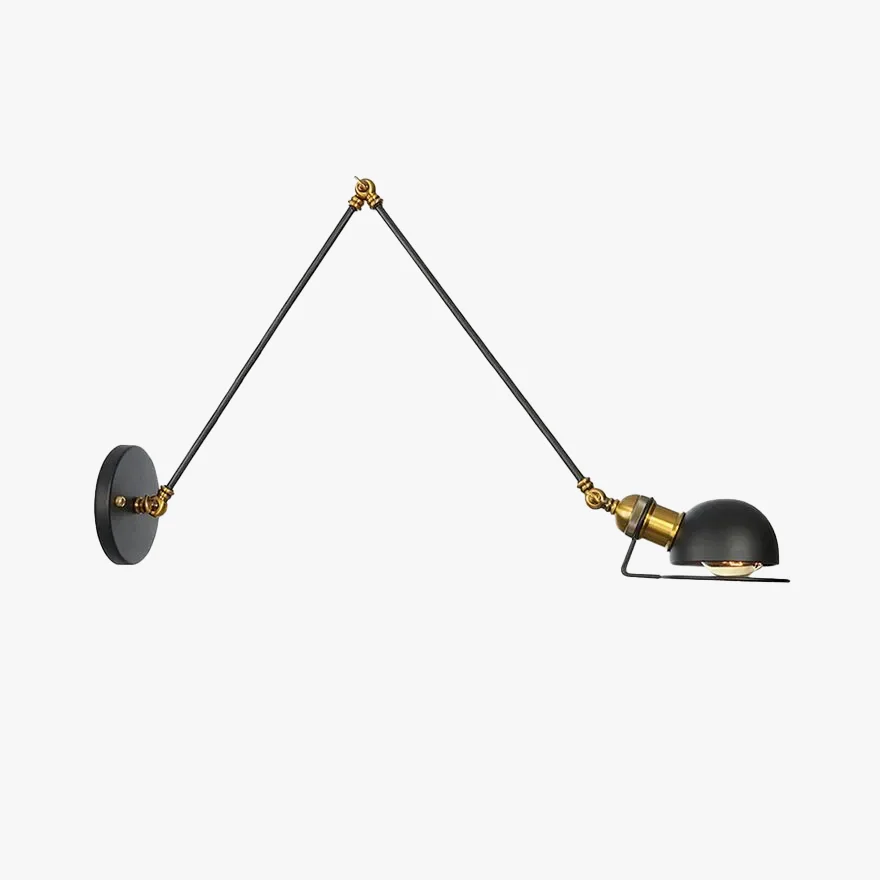 Industrial Metal Hooded Living Room Wall Lamp, Black/Gold-Black