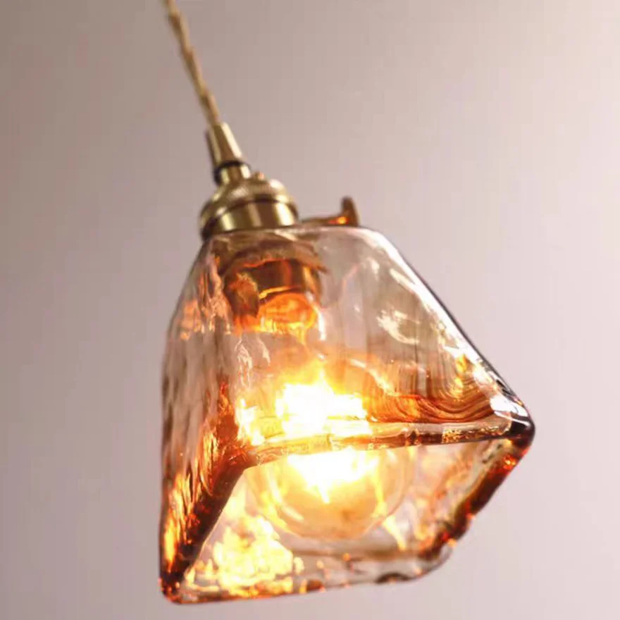 Modern Metal And Glass Geometric Dining Room Pendant Light, Amber