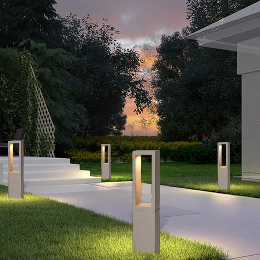 Minimalist Metal And Marble Rectangular Outdoor Path Light, Grey