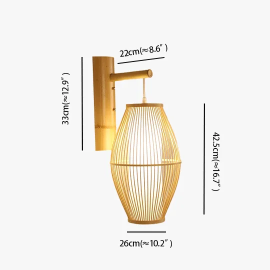 Boho Rattan And Acrylic Lantern Dining Room Wall Lamp, Natural Wood