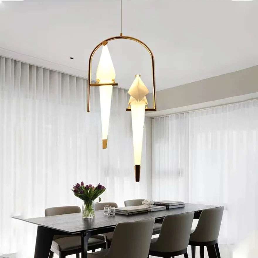 Modern  Metal And Glass Bird Kitchen Island Pendant Light, Gold