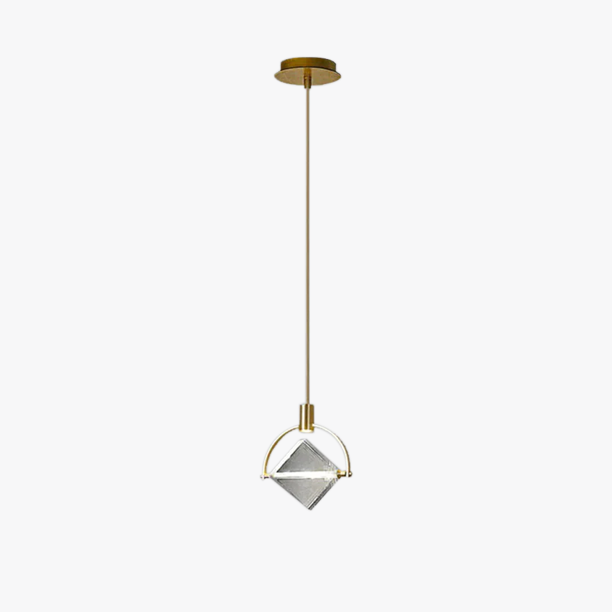 Designer Metal And Crystal Square Study Room Pendant Light, Gold