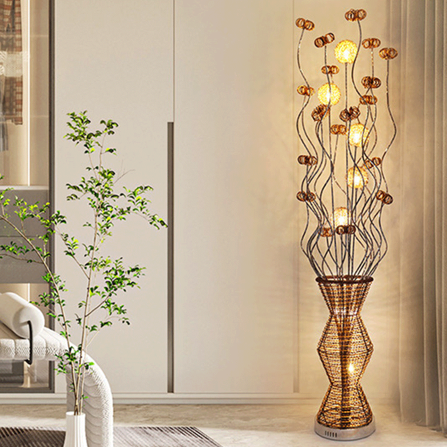 Art Deco Metal  Flower Vase Living Room Floor Lamp, Gold