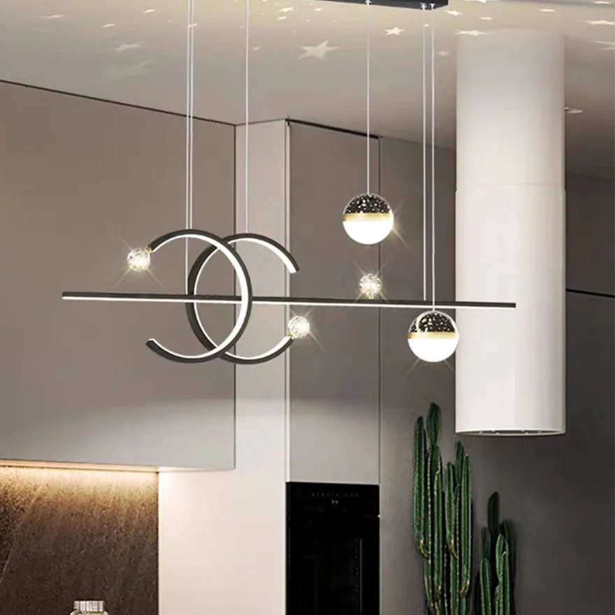 Modern Metal Linear Bar Pendant Light, Black/Gold, Trichromatic Light