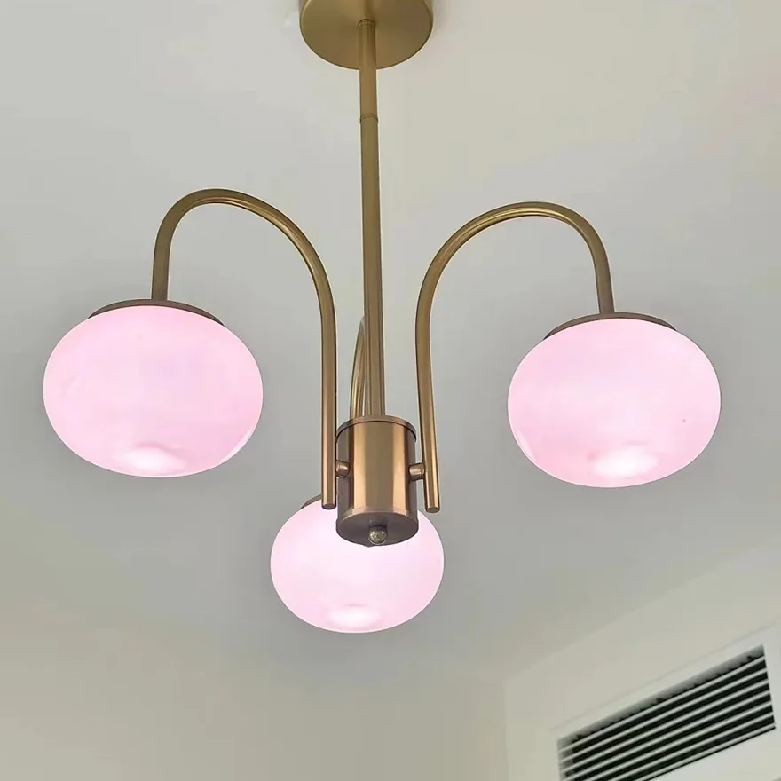 Morandi And Retro Metal And Glass Cluster Study Room Pendant Light, Beige/Pink/White