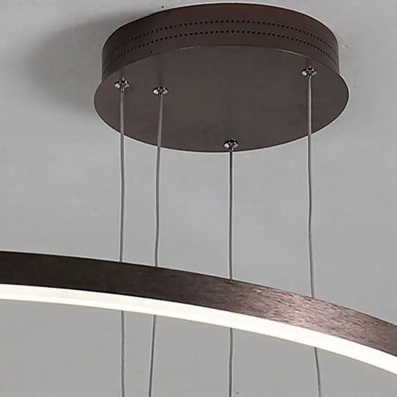 Contemporary Metal Ring Bedroom Pendant Light, Black/Brown/Gold, Trichromatic Light