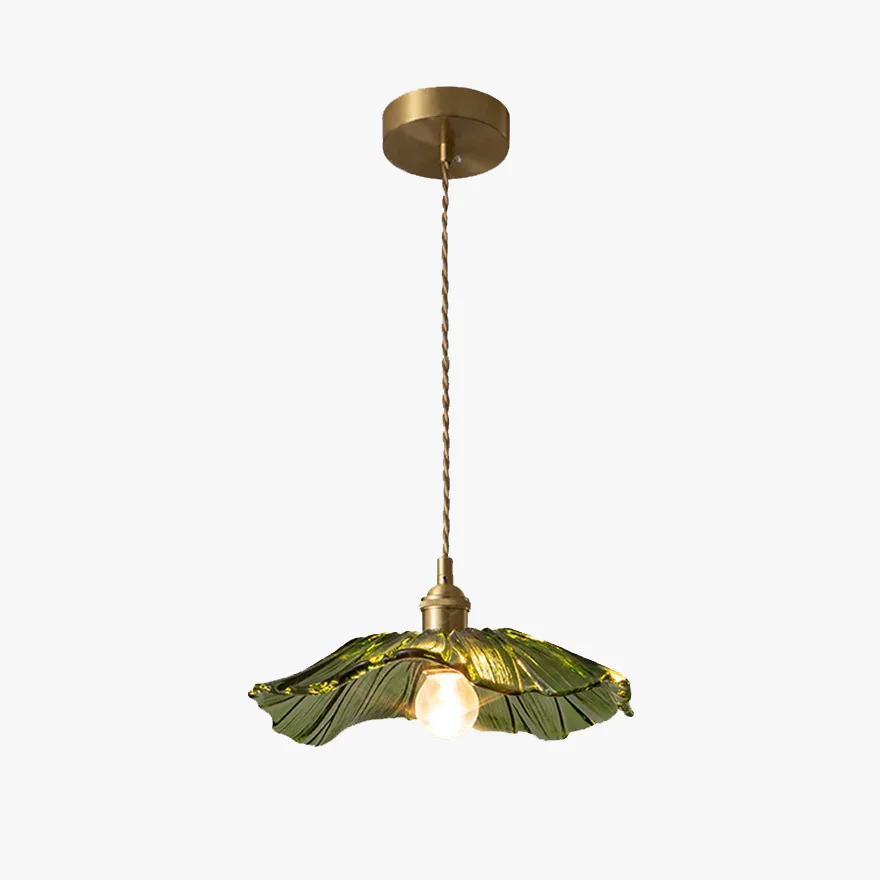 Retro Pure Copper And Glass Hooded Dining Room Ceiling Light, Clear/Green