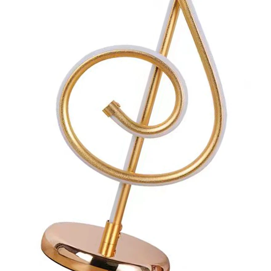 Designer Metal Musical Note Bedroom Table Lamp, Gold | Liiffy