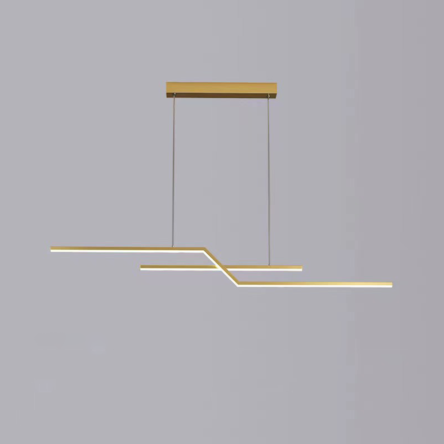 Minimalist Metal Linear Living Room Chandelier Pendant Light, Black/Gold, Trichromatic Light