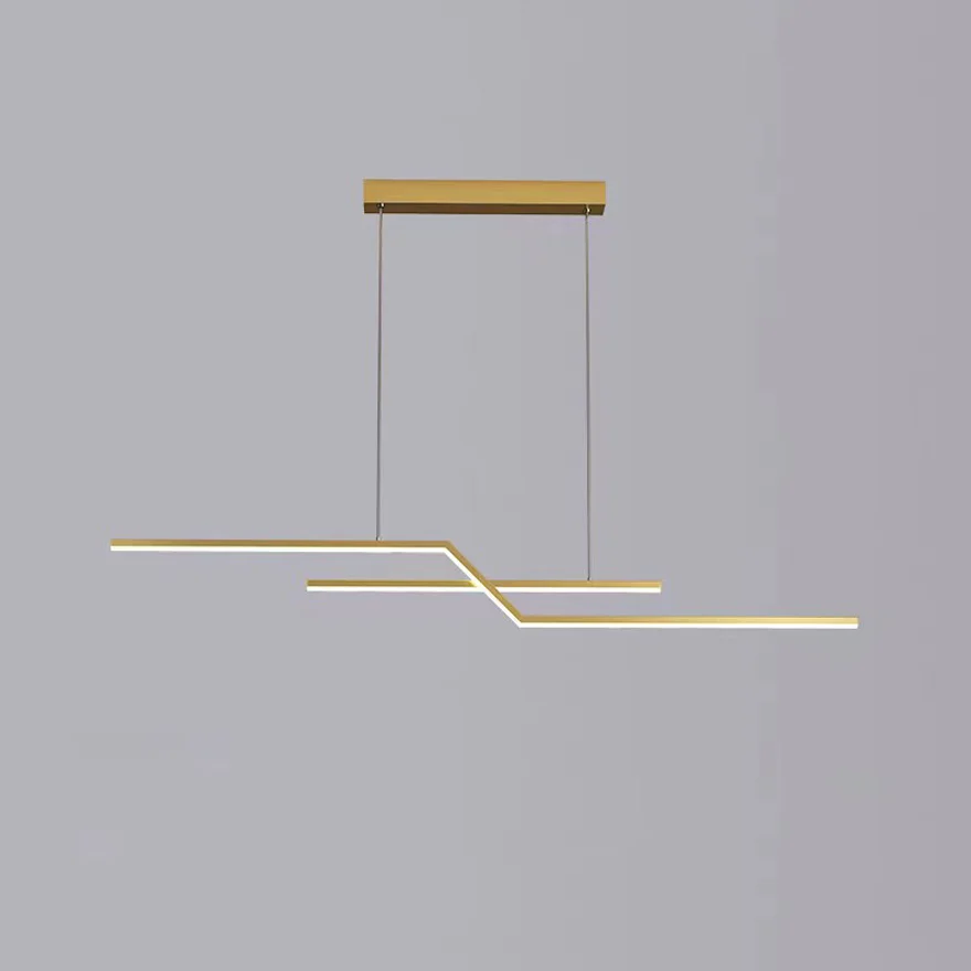 Minimalist Metal Linear Living Room Chandelier Pendant Light, Black/Gold, Trichromatic Light