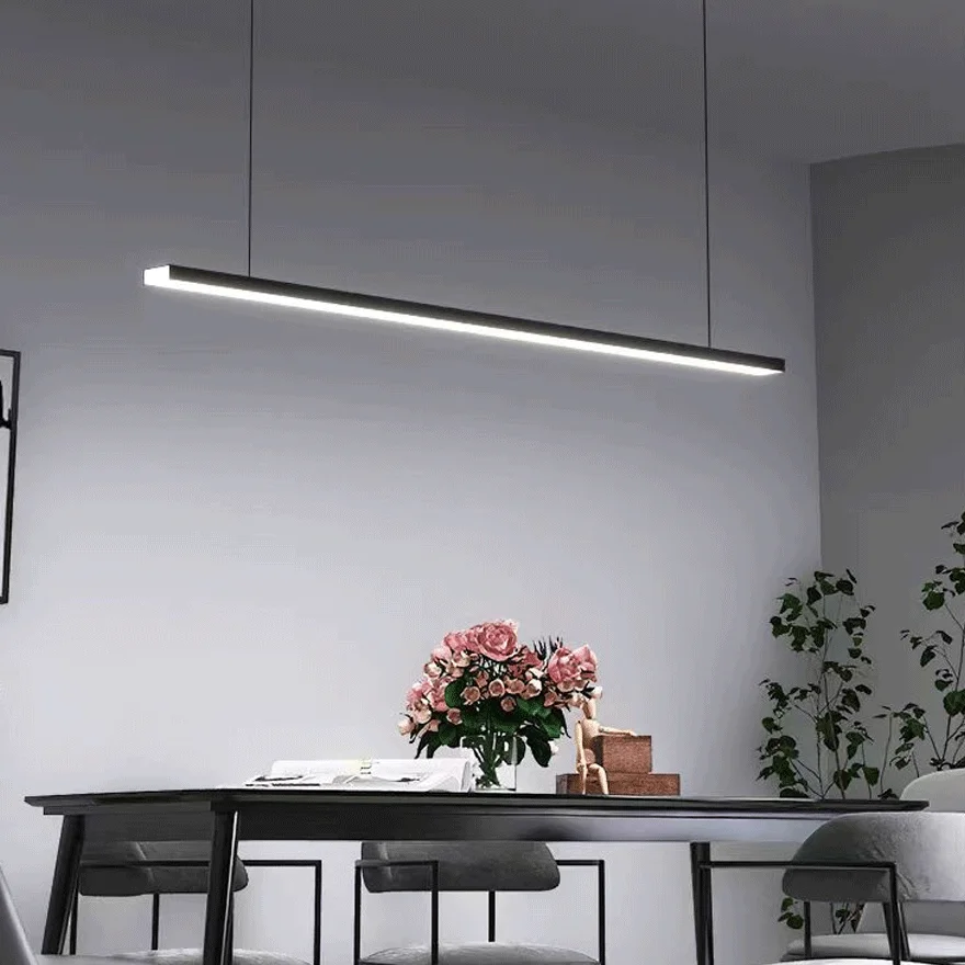 Minimalist Metal And Acrylic Linear Dining Room Pendant Light, Black/White, Trichromatic Light