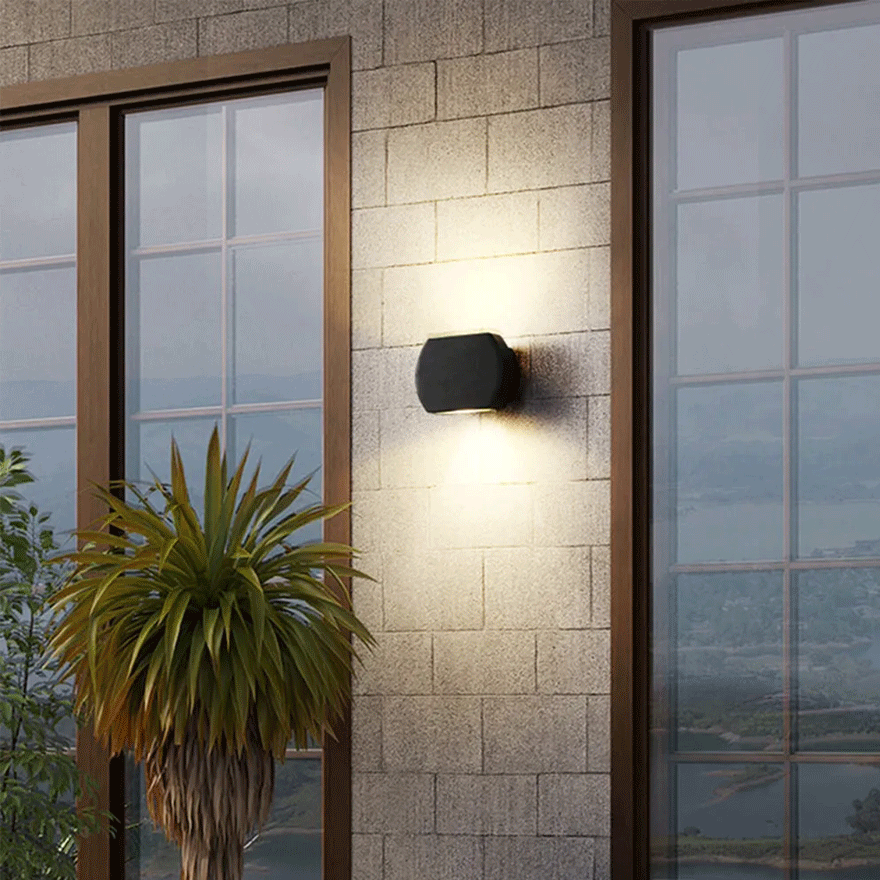 Modern  Metal Geometric Outdoor Wall Lamp, Black/ Grey