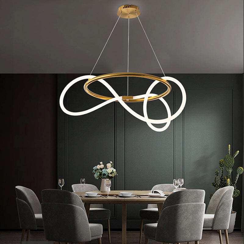 Designer Metal Linear And Wave Living Room Pendant Light, Black/Gold