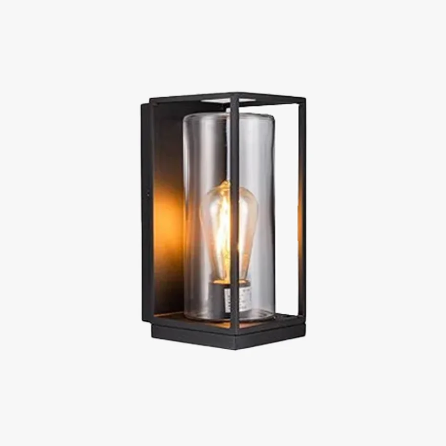 Cozy Metal And Glass Rectangular Corridor Wall Lamp, Black