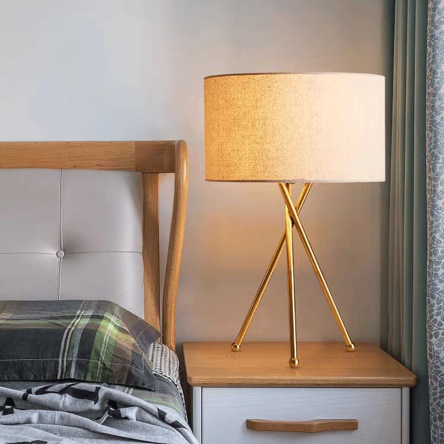 Unusual Metal Tripod Living Room Floor And Table Lamp, Gold