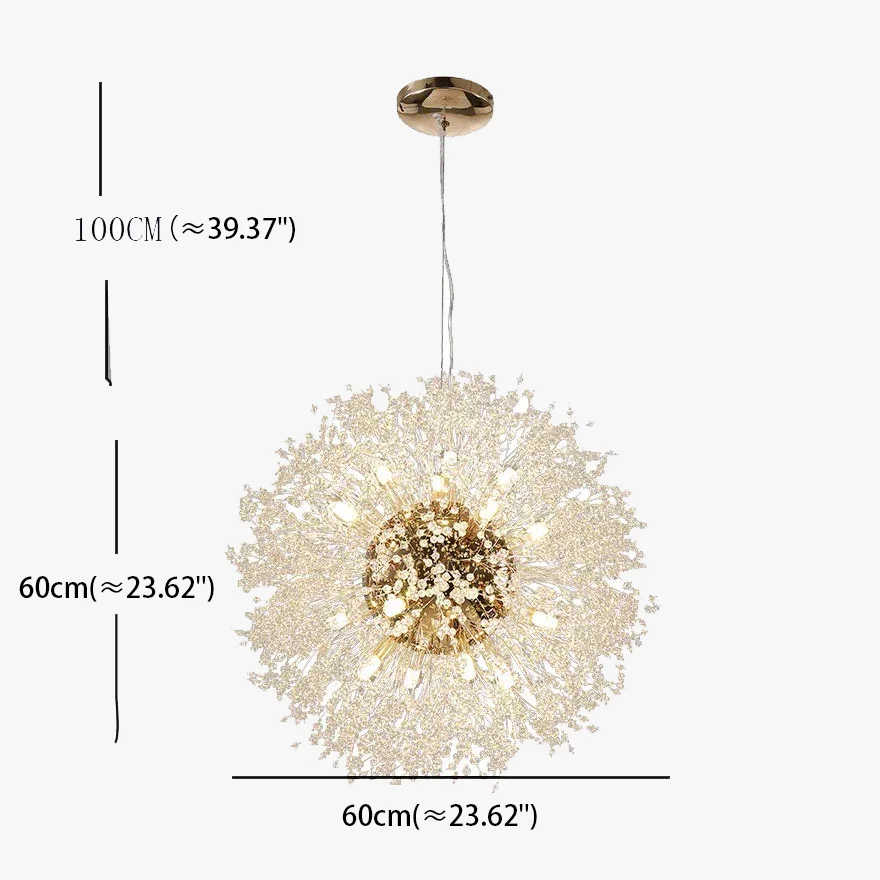 Modern Metal And Crystal Dandelion Bedroom Chandelier Pendant Light, Chrome/Gold