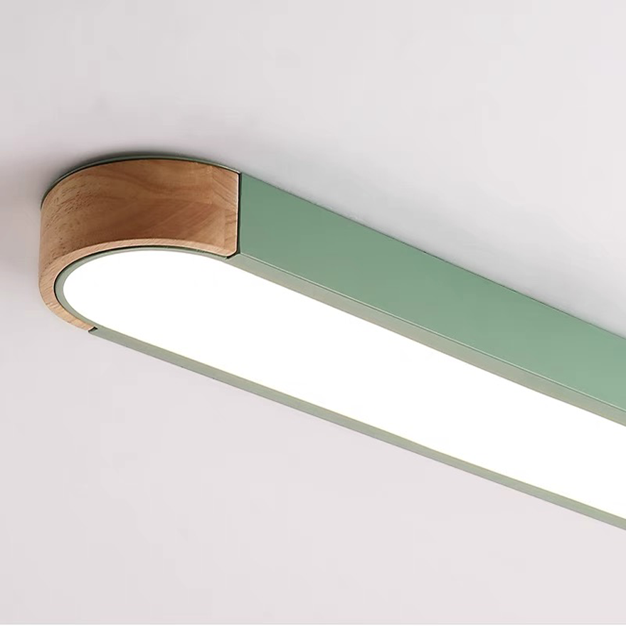 Modern Wooden And Acrylic Elliptical BedRoom Ceiling Light, Gray/Green/White, Trichromatic Light