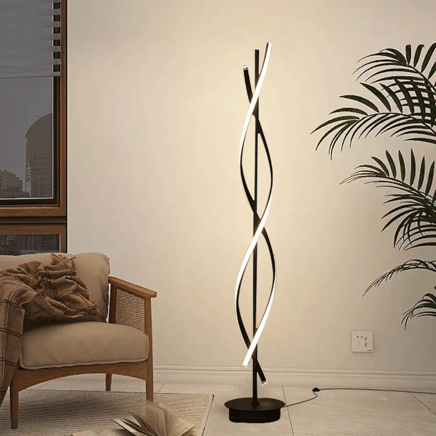 Contemporary Metal Steamline Living Room Floor Lamp, Black/White