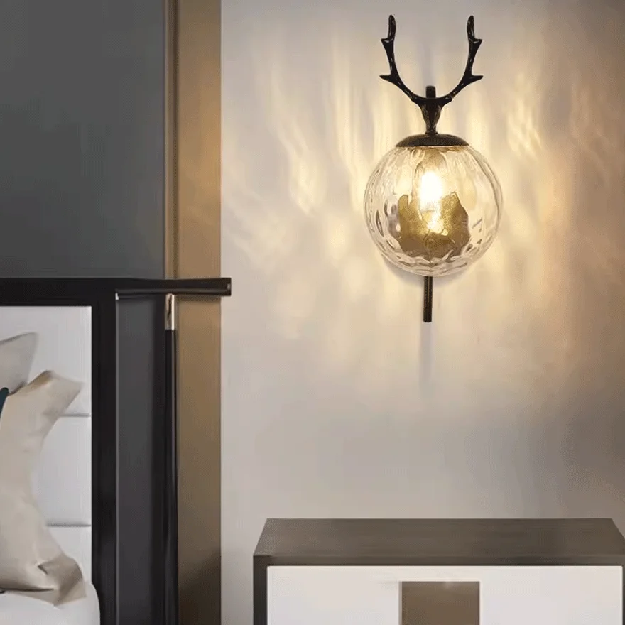 Modern Metal And Glass Deer Dining Room Wall Lamp, Black/Gold