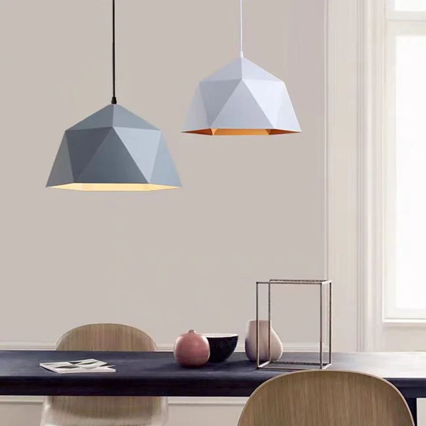 Modern Metal Polygonal Bedroom Pendant Light, 9 Color