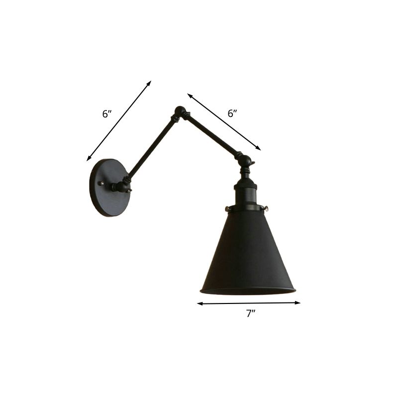 Retro Metal Conical Study Room Wall Lamp, Black/Brown