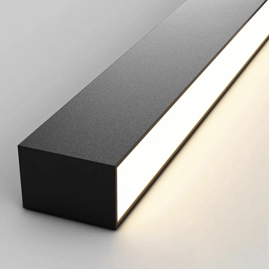 Contemporary Metal Linear Living Room Ceiling Light, Black, Trichromatic Light