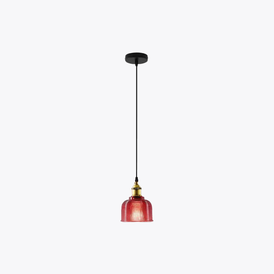 Industrial Metal And Glass Arched Dining Room Pendant Light, Amber/Blue/Red/Clear