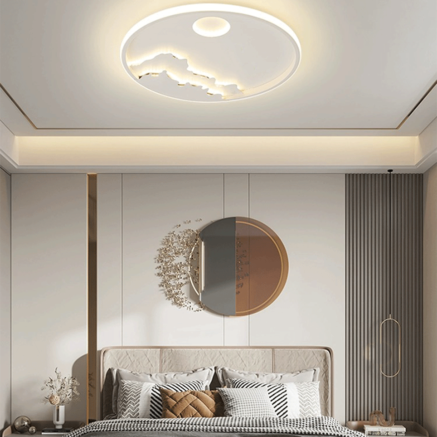 Modern Metal Round Bedroom Ceiling Light, Black/White, Trichromatic Light