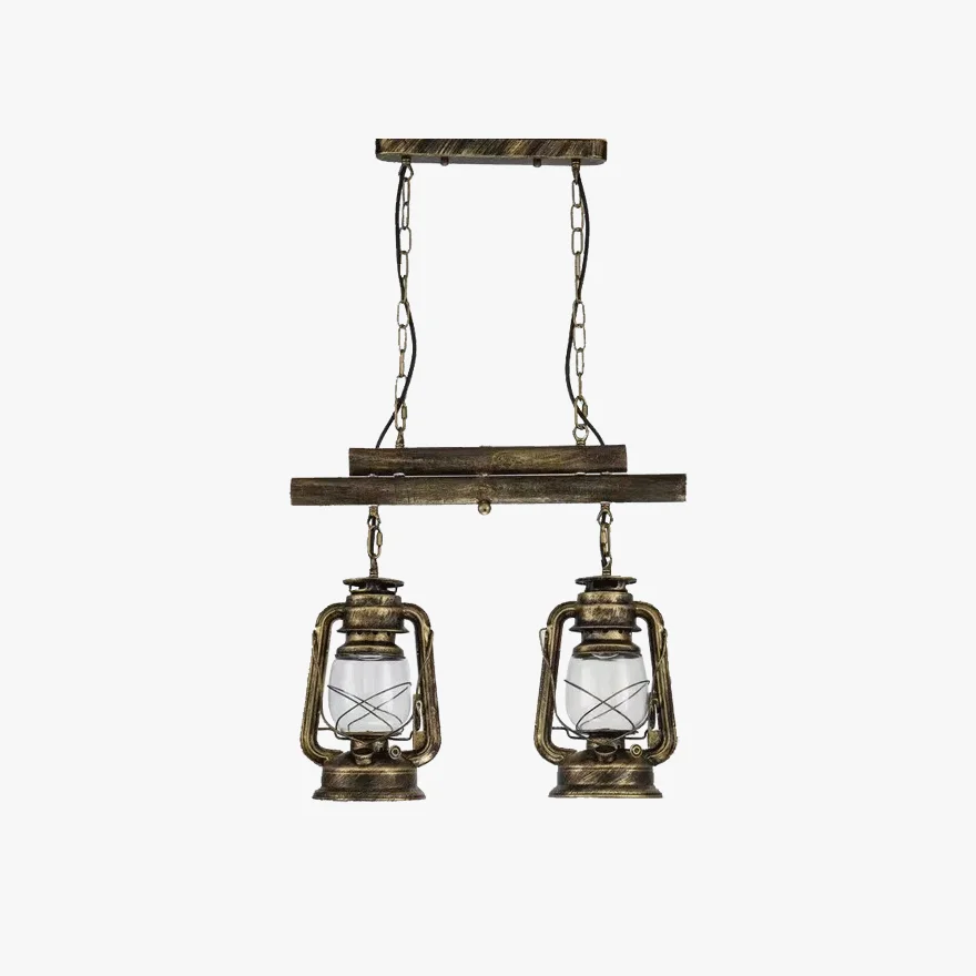 Vintage Metal And Glass Lantern Bedroom Pendant Light, Brass/Copper