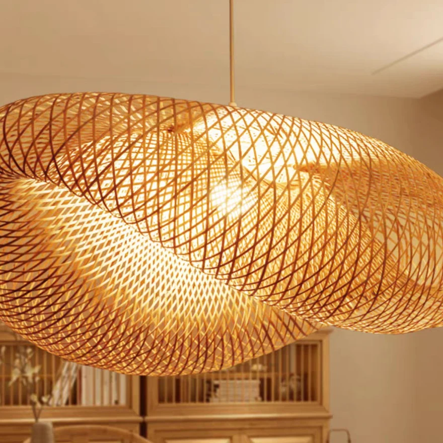 Natural Bamboo Dome Living Room Pendant Light, Yellow