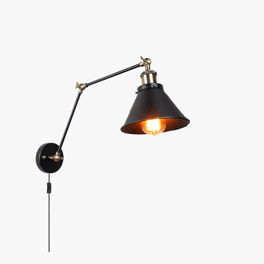 Industrial Metal Conical Bathroom Wall Lamp, Black