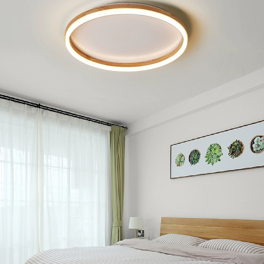 Modern Wooden And Acrylic Ring Study Room Ceiling Light, Log Color