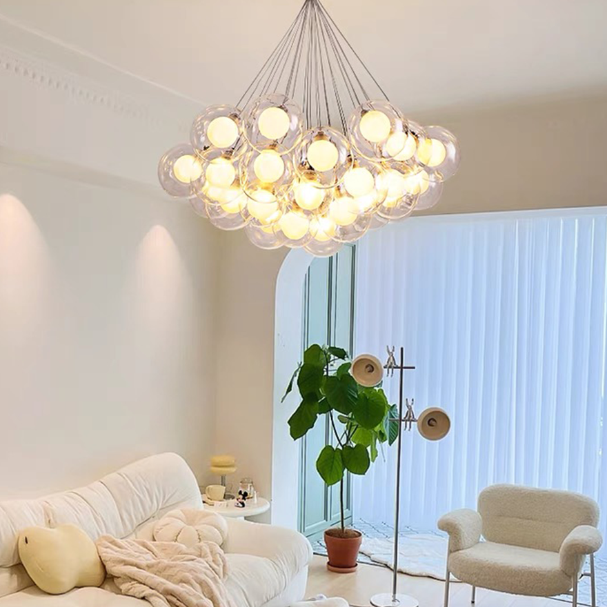 Unusual Metal And Glass Bubble Bedroom Pendant Light, Clear