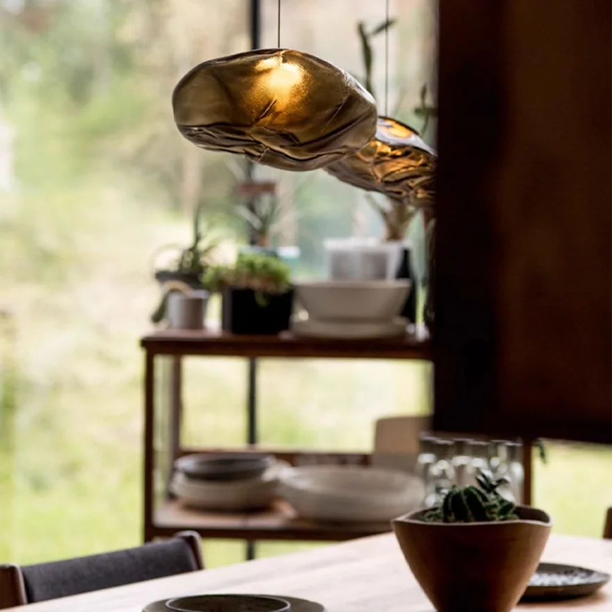 Unusual Metal And Glass Uneven Bathroom Pendant Light, Amber/Clear/Gray