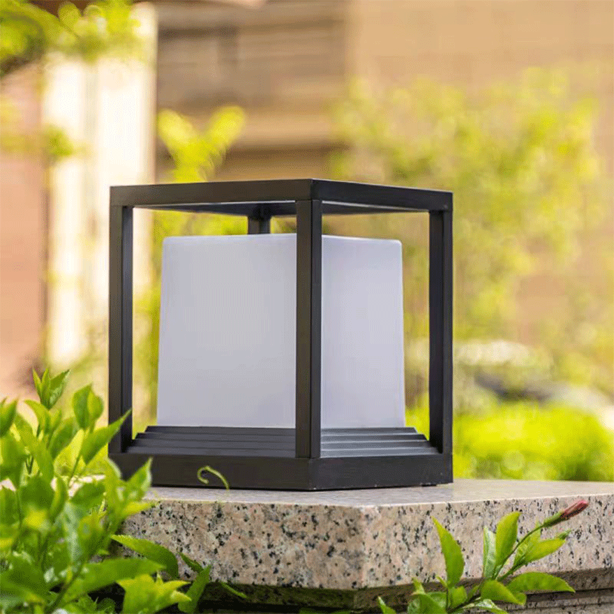 Minimalist Metal Square Garden Outdoor Lamp, Black