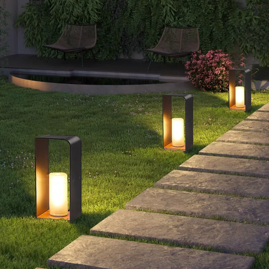 Modern Metal Rectangular Terrace Outdoor Pathway Light, Black/White/Log Color