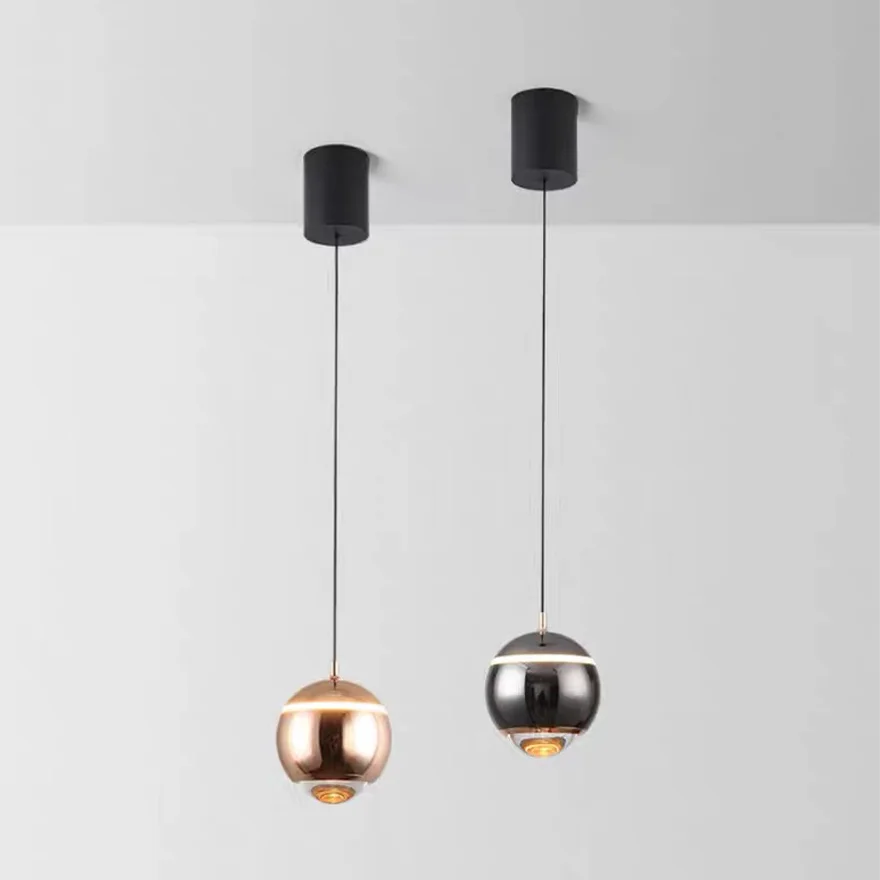 Modern Metal And Acrylic Globular Living Room Pendant Light, 6 Color, Trichromatic Light