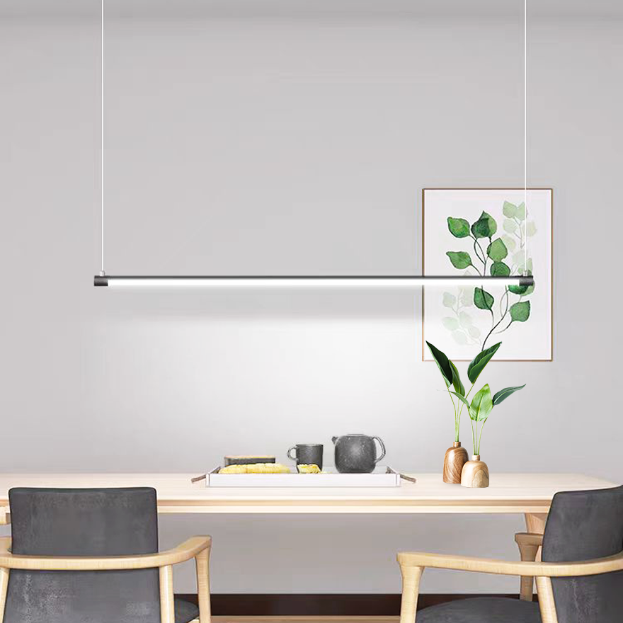 Minimalist Metal And Acrylic Linear Bedroom Pendant Light, Black, Trichromatic Light