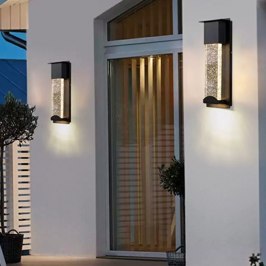 Modern Metal And Acrylic Geometric Outdoor Wall Lamp, Black