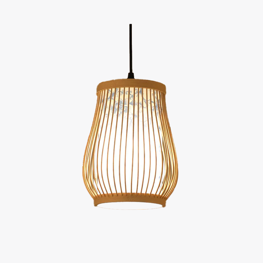 Boho Bamboo Lantern Dining Room Pendant Light, Natural Wood