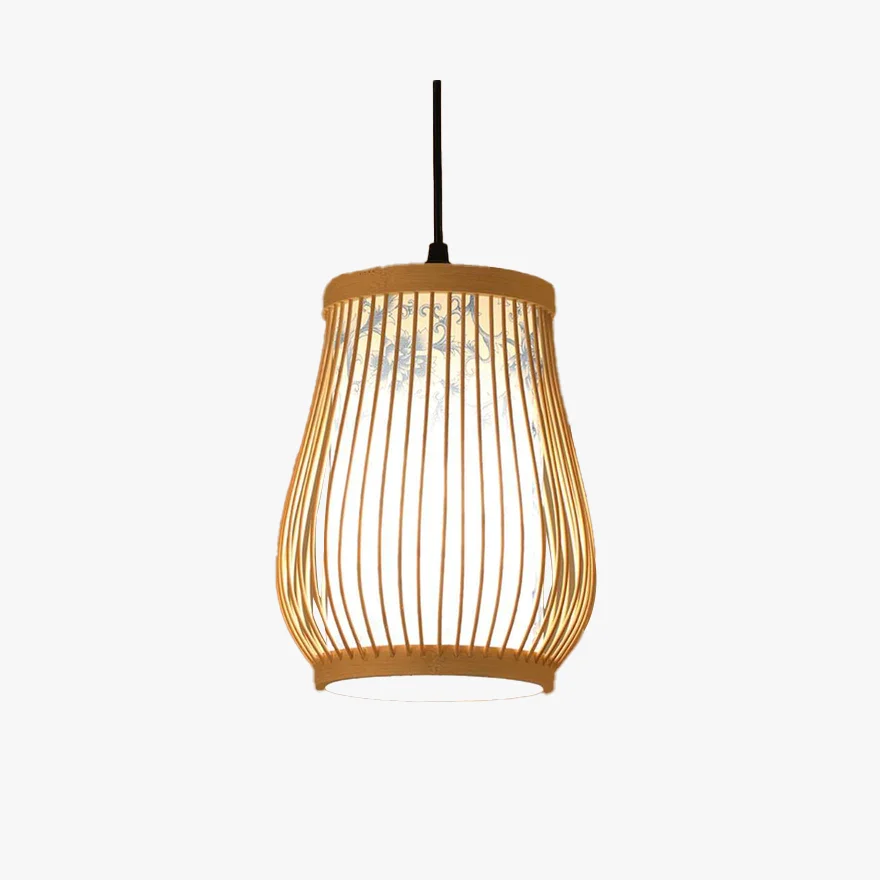 Boho Bamboo Lantern Dining Room Pendant Light, Natural Wood