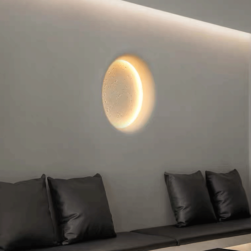 Designer Gypsum And Metal Moon Dining Room Wall Lamp, White, Trichromatic Light