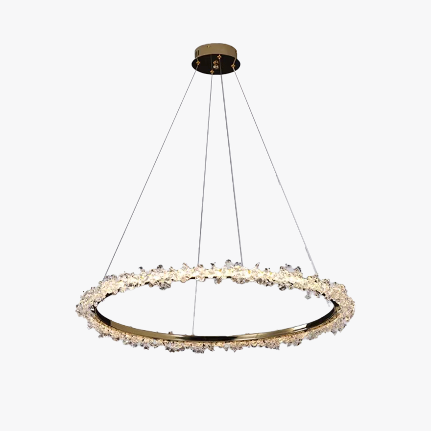 Royal Metal And Crystal Annular Living Room Chandelier Pendant Light, Gold