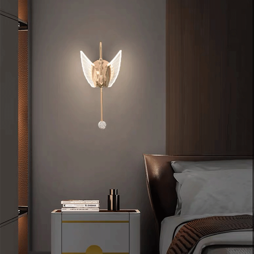 Decorative Metal And Acrylic Swan Indoor Wall Lamp, Gold/Rose gold, Trichromatic Light