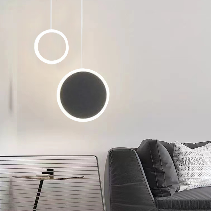 Minimalist Metal And Acrylic Geometric Bedroom Pendant Light, Black/White, Trichromatic Light