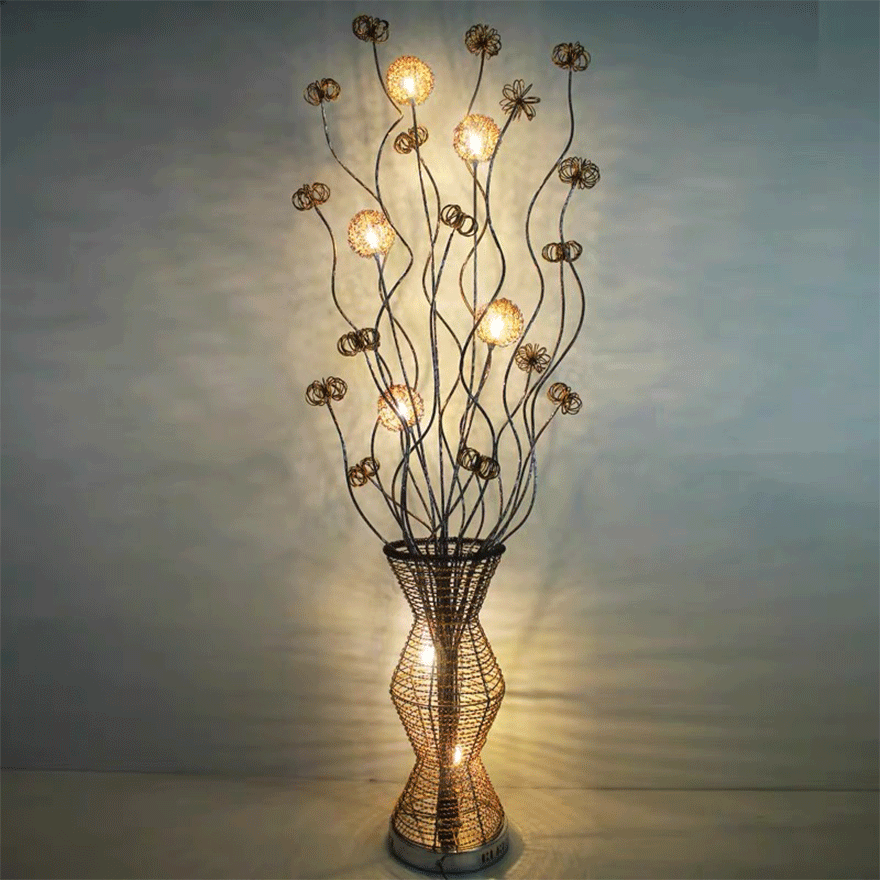 Art Deco Metal  Flower Vase Living Room Floor Lamp, Gold