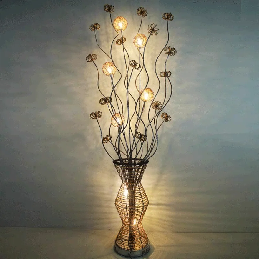 Art Deco Metal  Flower Vase Living Room Floor Lamp, Gold