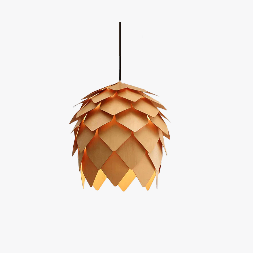 Designer Wooden Pinecone Dining Room Pendant Light, Burlywood